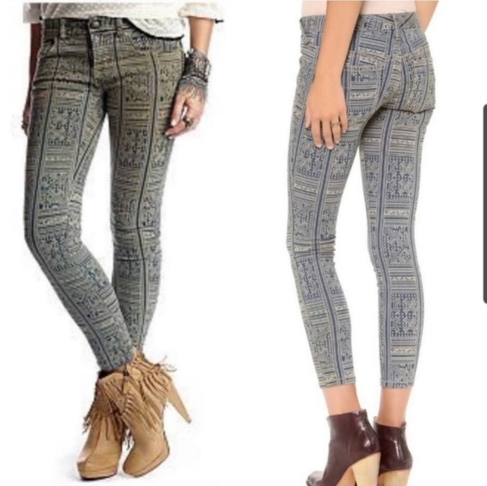 Free People Blue Patterned Skinny Pants